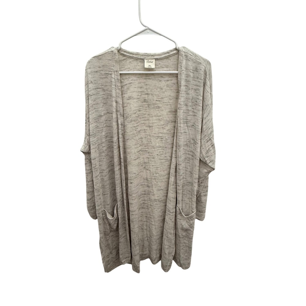 Soma Womens Long Open Front Duster Cardigan Sweater Knit Heather Grey XXL‎